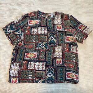 VTG Anna and Frank Top Womens Sz Large 100% Silk Shirt Floral Blouse Cottagecore